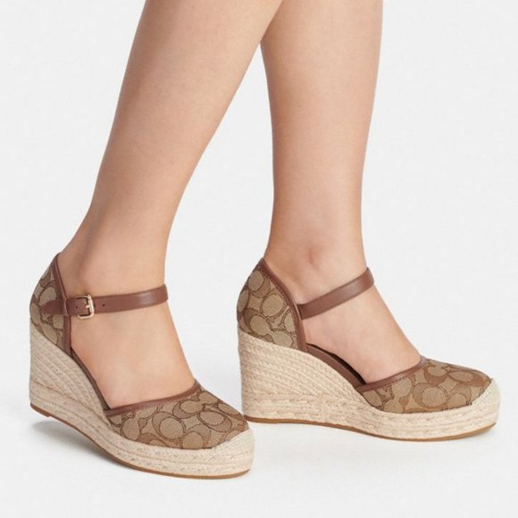 COACH | Raine Espadrille In Signature Jacquard (Khaki/Saddle) C8911 - Picture 1 of 4